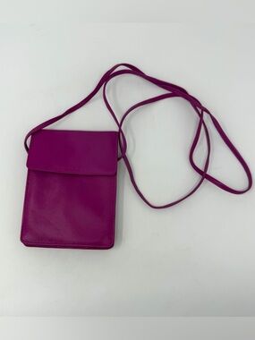 GOLUNSKI Leather Lightweight Thin Crossbody Strap Neck Purse Bag Fuchsia Seville
